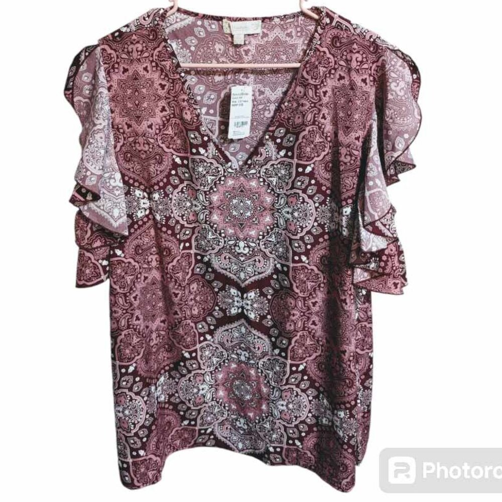 WEEKEND SUZANNE BETRO womens Cold Shoulder Blouse Pink Red 2X